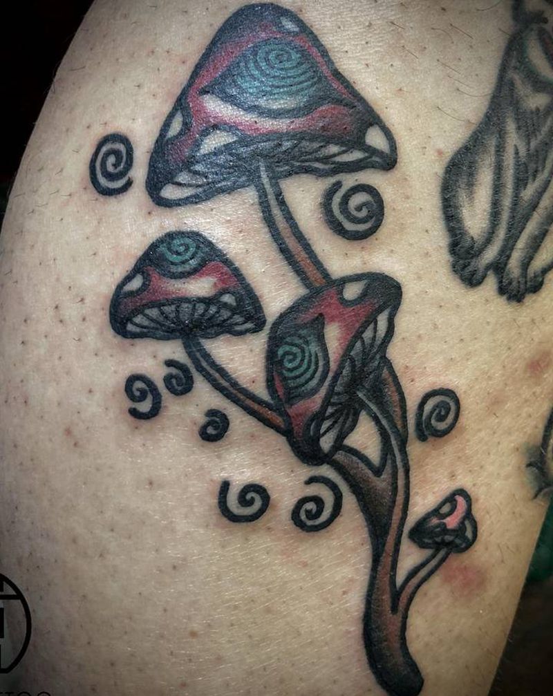 迷幻蘑菇纹身图片_腿部Old School纹身图案