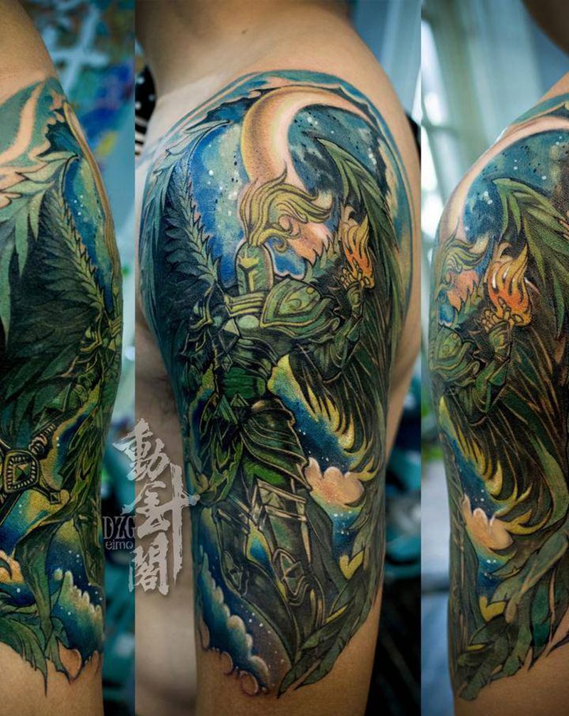 审判天使纹身图片_手臂欧美写实LOL审判天使纹身图案