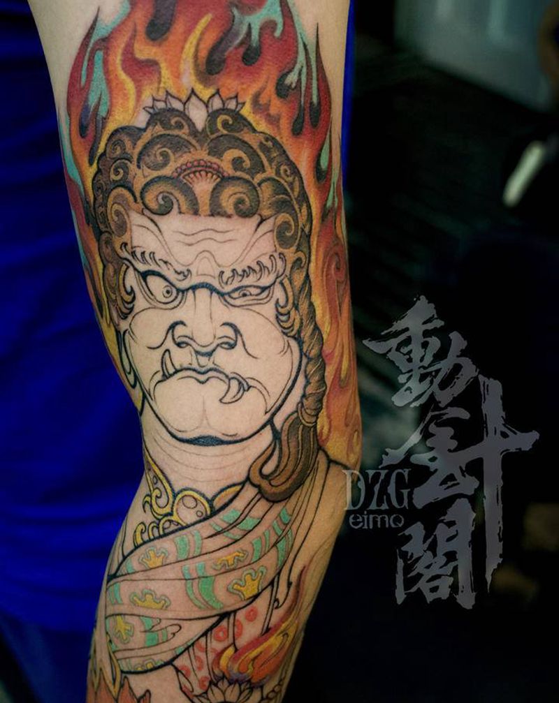 完成不了的不动明王纹身图片_手臂新传统不动明王纹身图案
