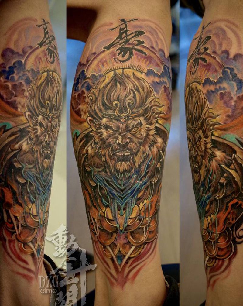 涅盘纹身图片_腿部New School美猴王孙悟空纹身图案