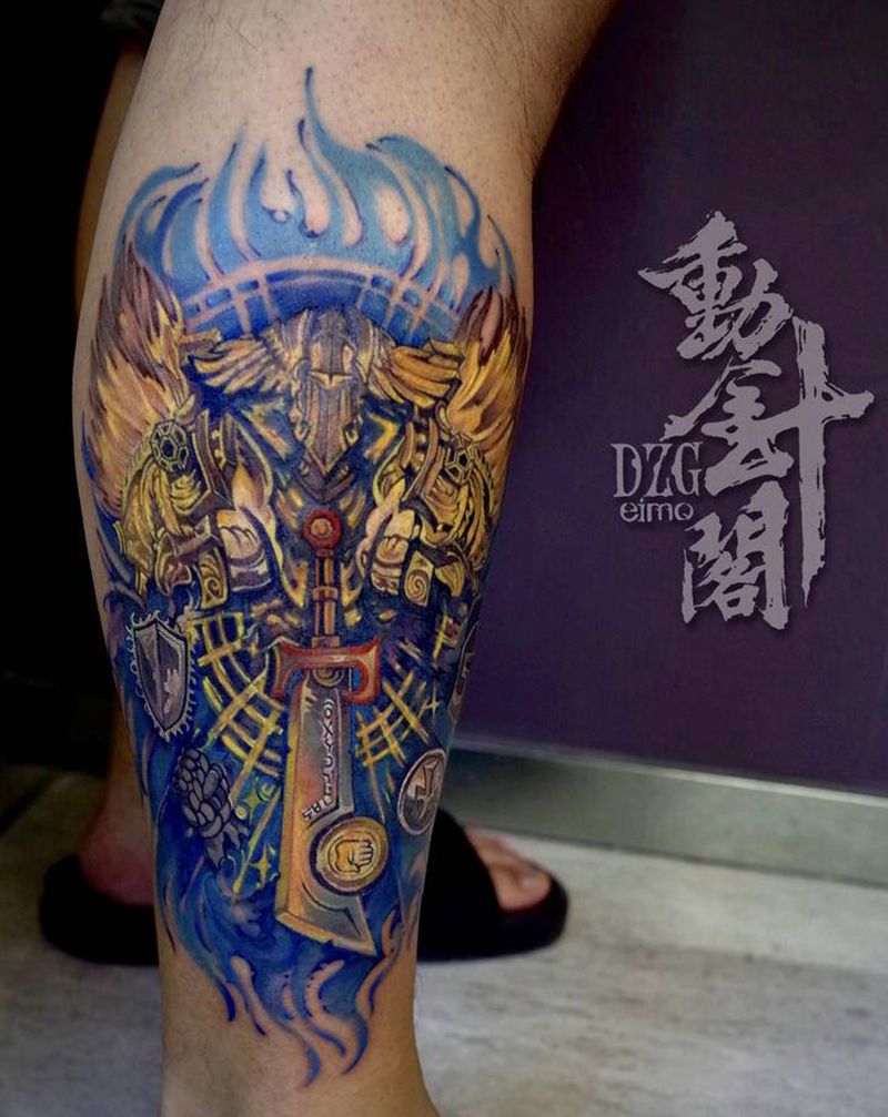 魔兽世界纹身图片_腿部欧美写实New School魔兽魔兽世界纹身图案
