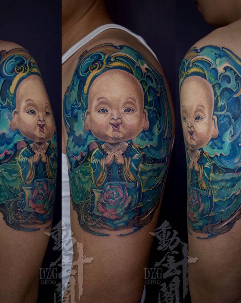 小和尚纹身图片_新传统和尚纹身图案