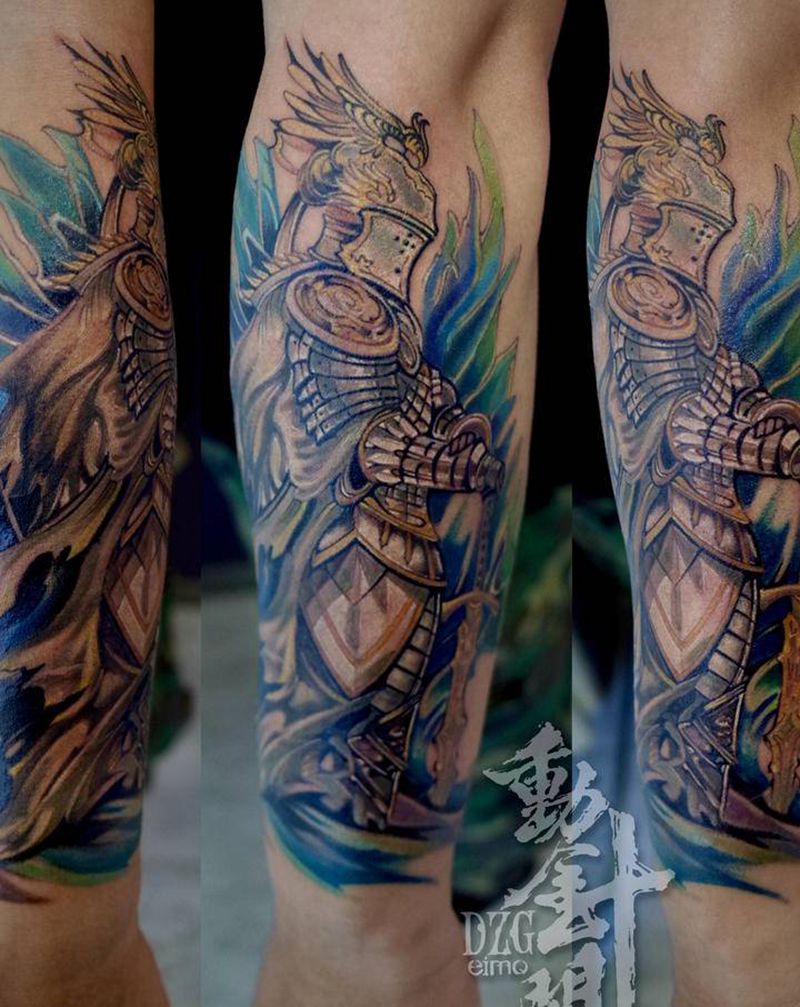 白骑士纹身图片_手臂New School骑士纹身图案