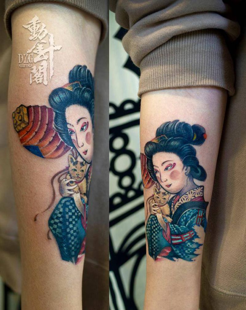 艺妓纹身图片_手臂New School艺妓纹身图案