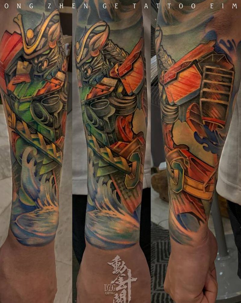 高达武士纹身图片_手臂New School高达日本武士纹身图案