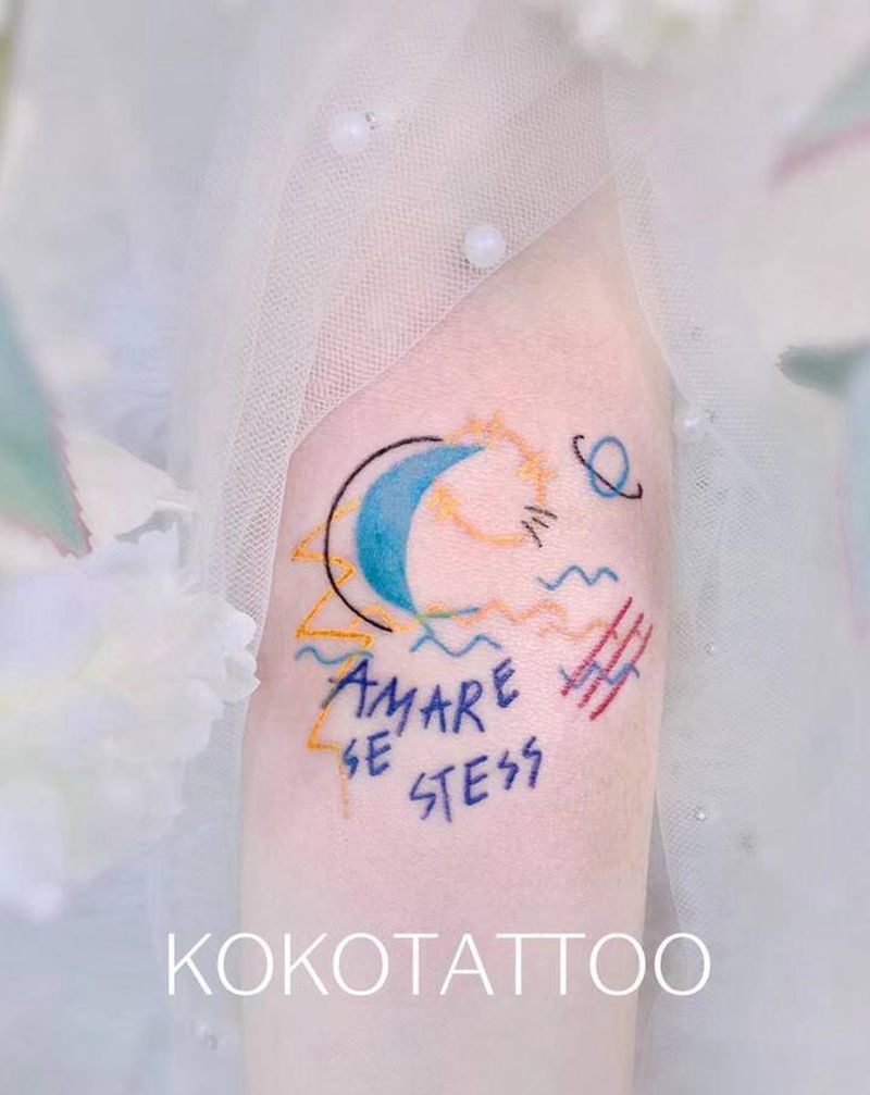 卡通，抽象纹身图片_手臂水彩几何卡通抽象水彩纹身图案