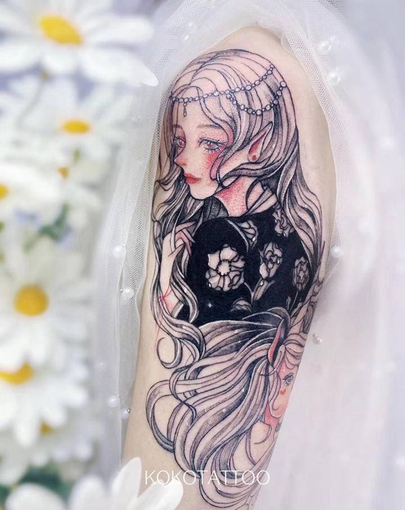 独角兽—遮盖纹身图片_手臂点刺独角兽少女遮盖纹身图案