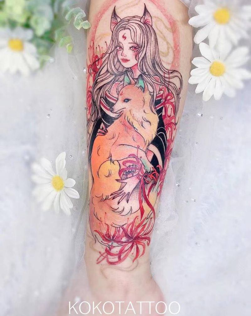 狐狸—遮盖纹身图片_腿部水彩点刺插画卡通遮盖纹身图案