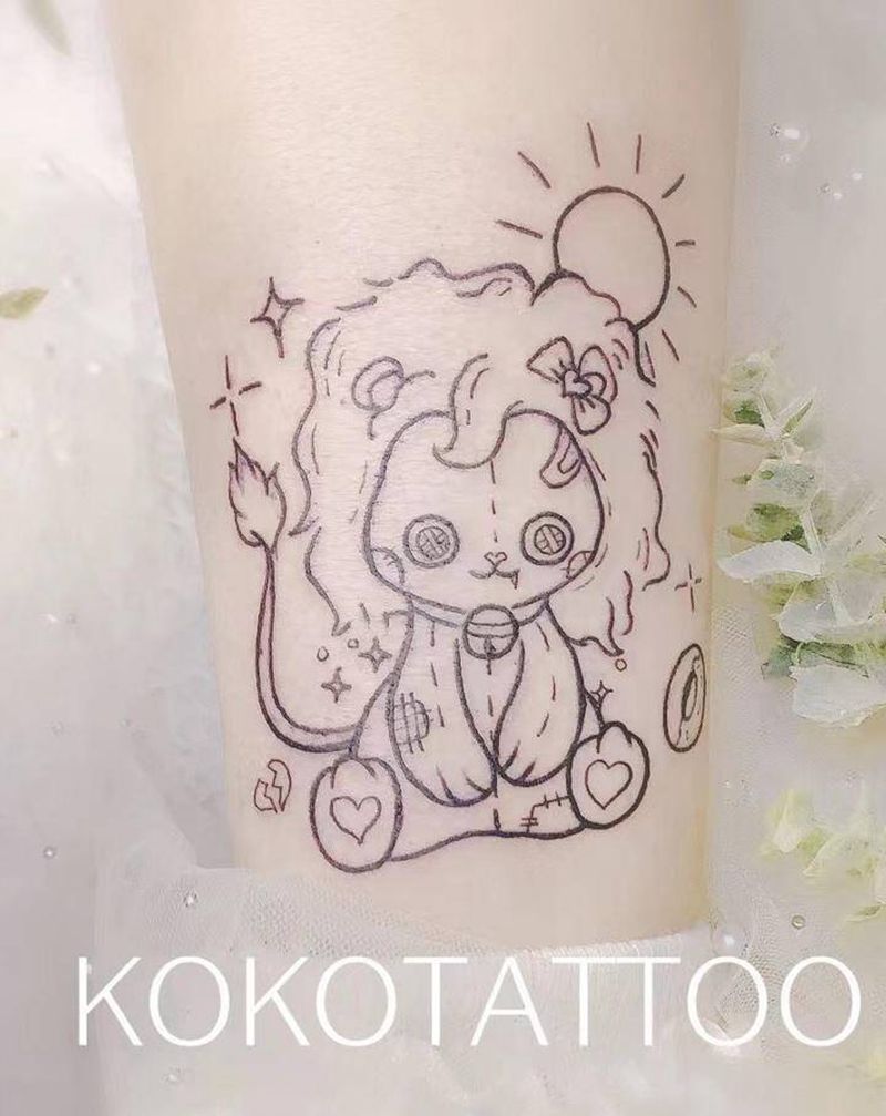 小狮子纹身图片_手臂图腾简笔画小卡通定制纹身图案