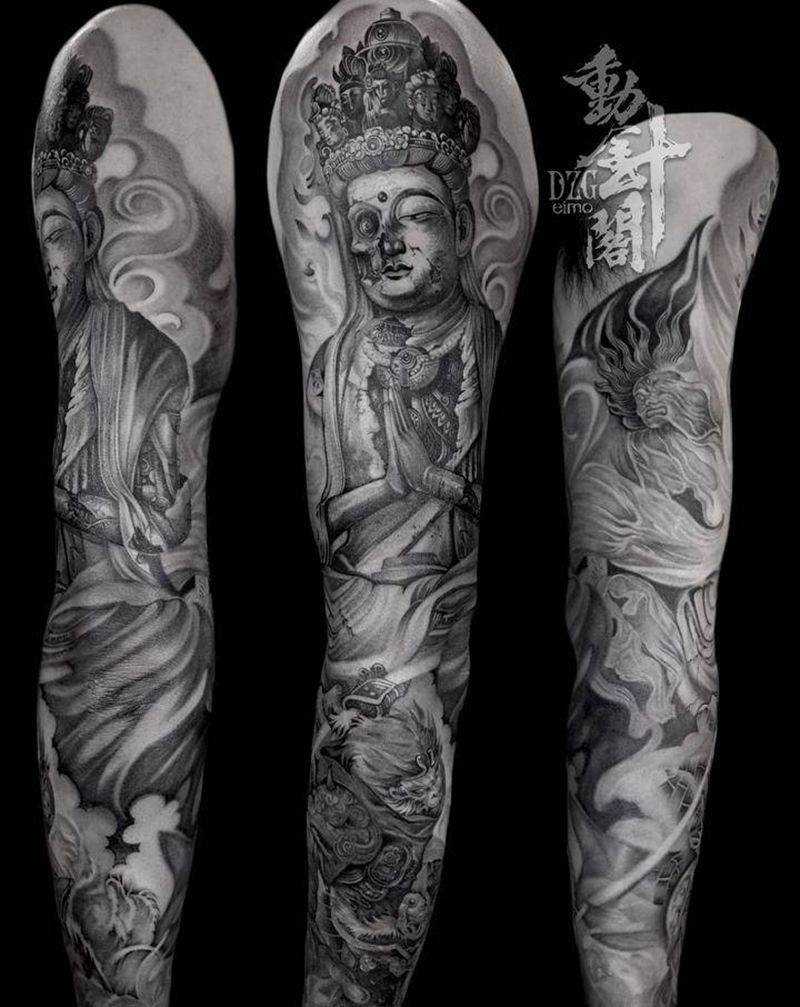 机械佛纹身图片_手臂欧美写实新传统佛孙悟空纹身图案