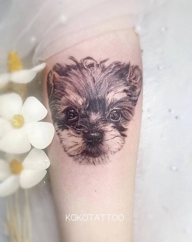 狗狗纹身图片_手臂点刺欧美写实狗写实单针纹身图案