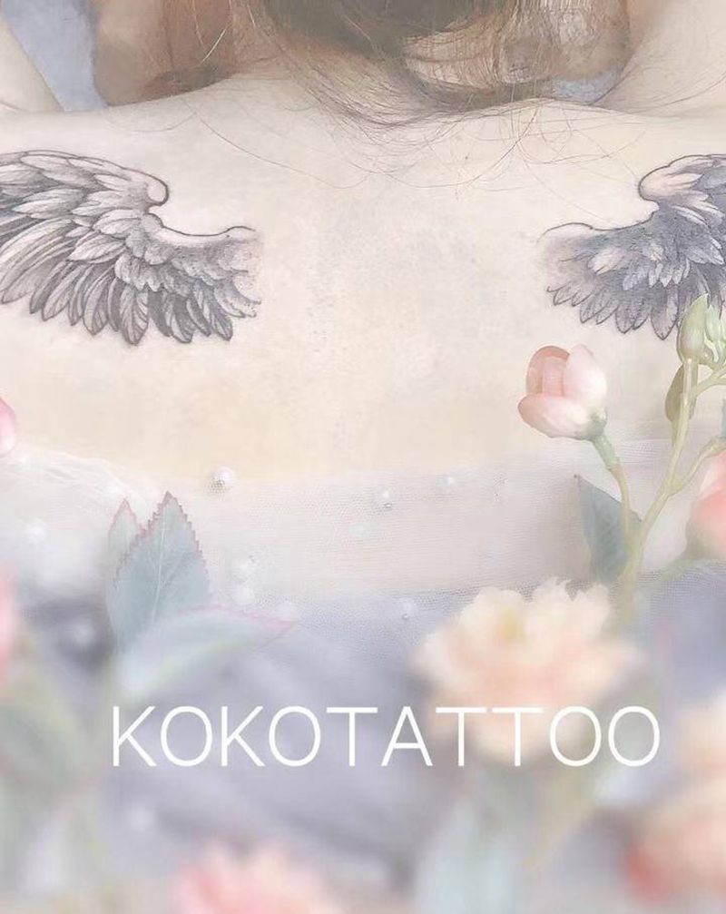 翅膀—遮盖纹身图片_背部点刺翅膀遮盖定制纹身图案