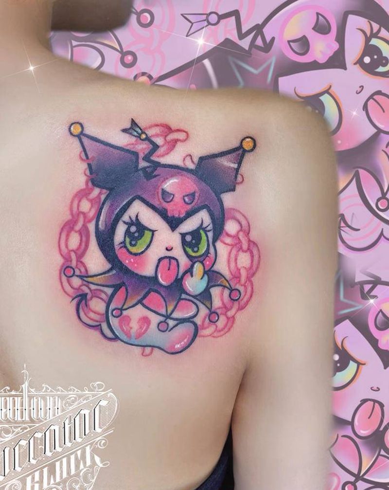 原创甜酷库洛米卡通纹身纹身图片_背部New School卡通三丽鸥kuromi纹身图案