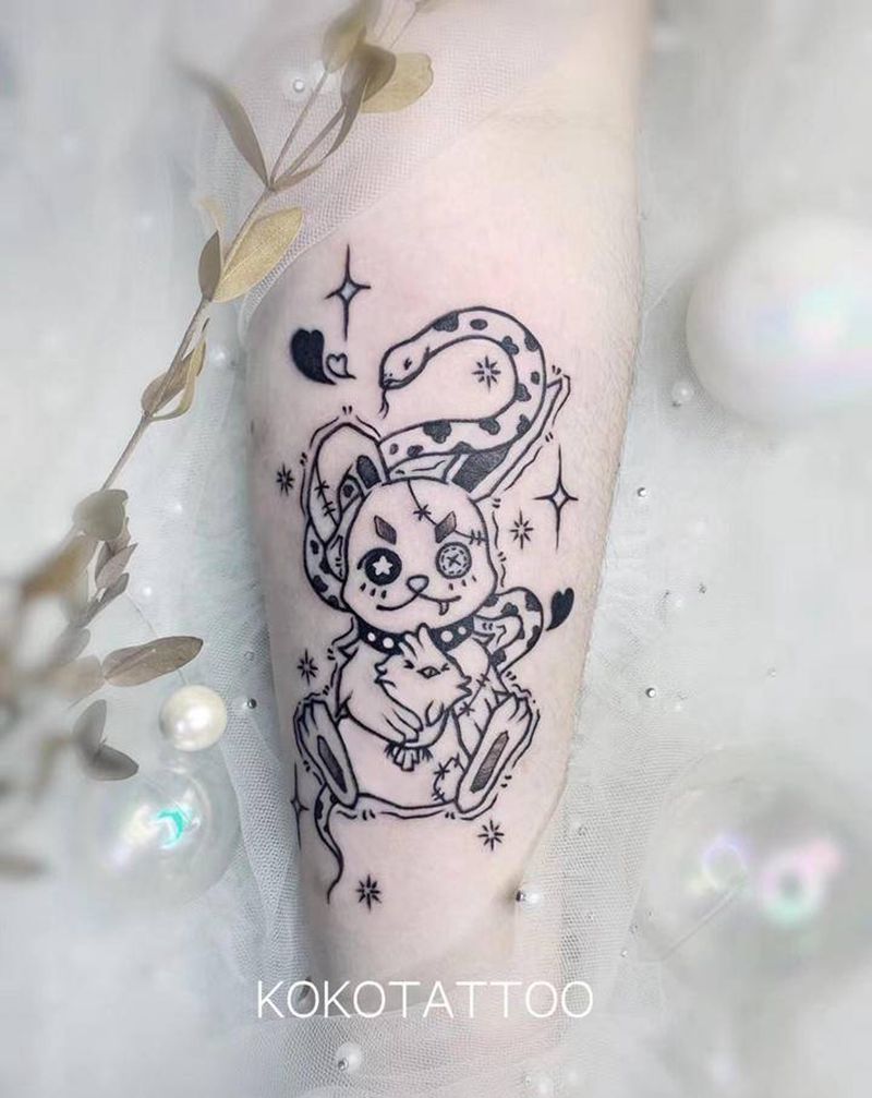 兔子、鸡、蛇（生肖纹身图片_手臂Old SchoolNew School生肖定制设计卡通纹身图案