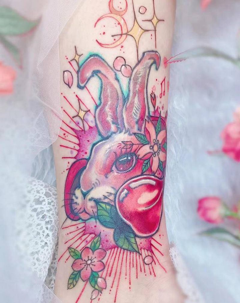 兔子—添加修改纹身图片_腿部水彩添加水彩定制设计纹身图案