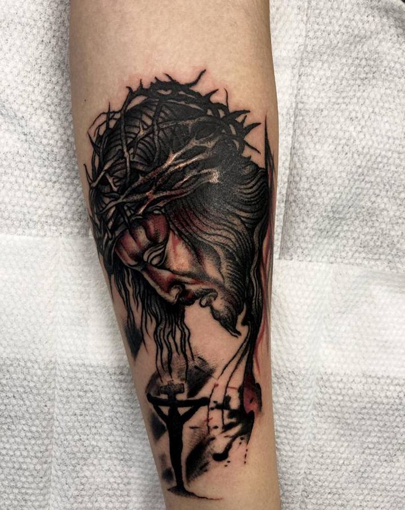 耶稣纹身图片_手臂纹身图案