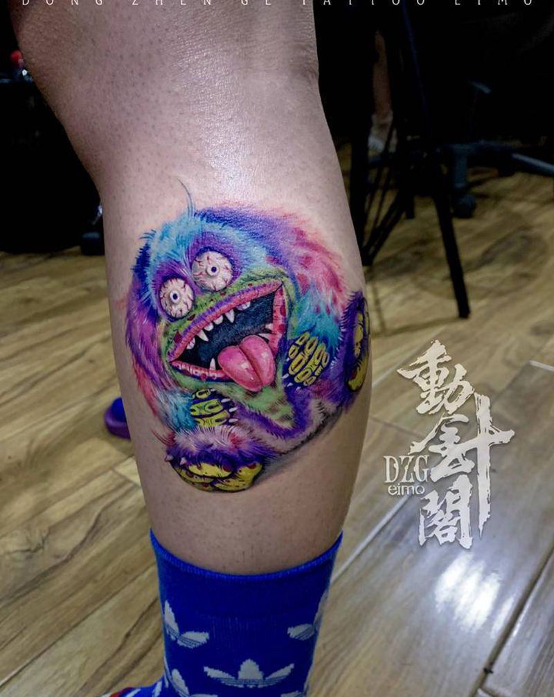 德国公仔纹身图片_腿部欧美写实公仔娃娃doll纹身图案