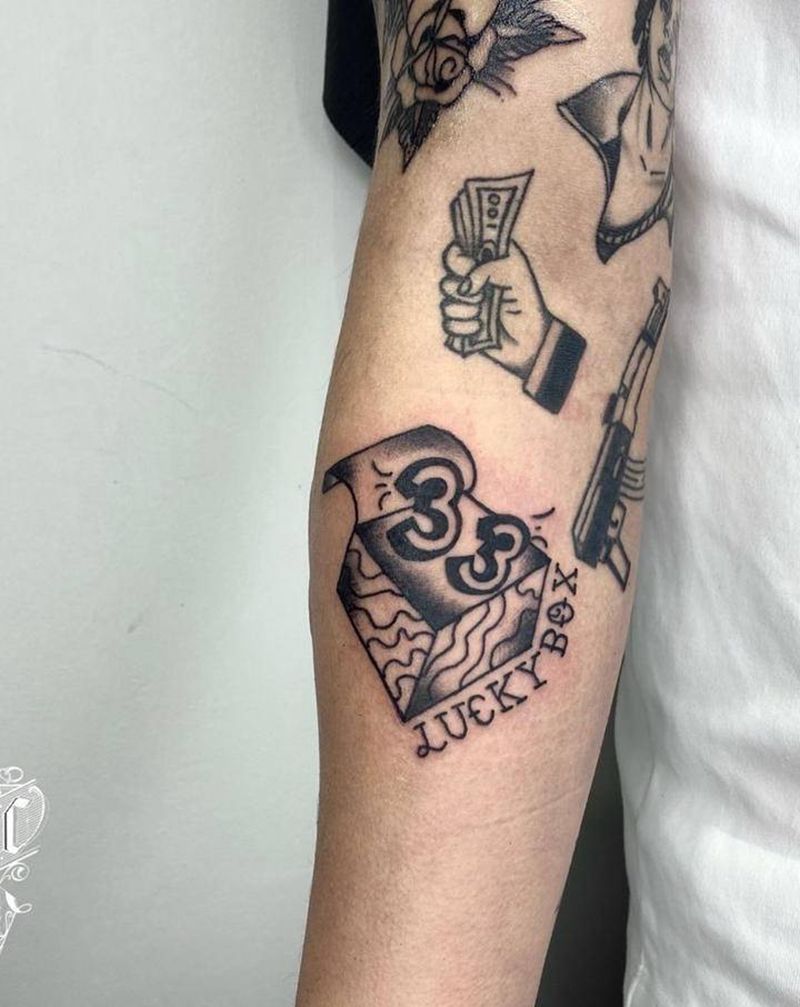 Old School幸运数字纹身图片_手臂Old School数字纹身图案
