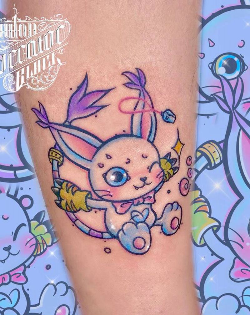 原创数码宝贝迪路兽纹身纹身图片_腿部New School卡通迪路兽数码宝贝纹身图案