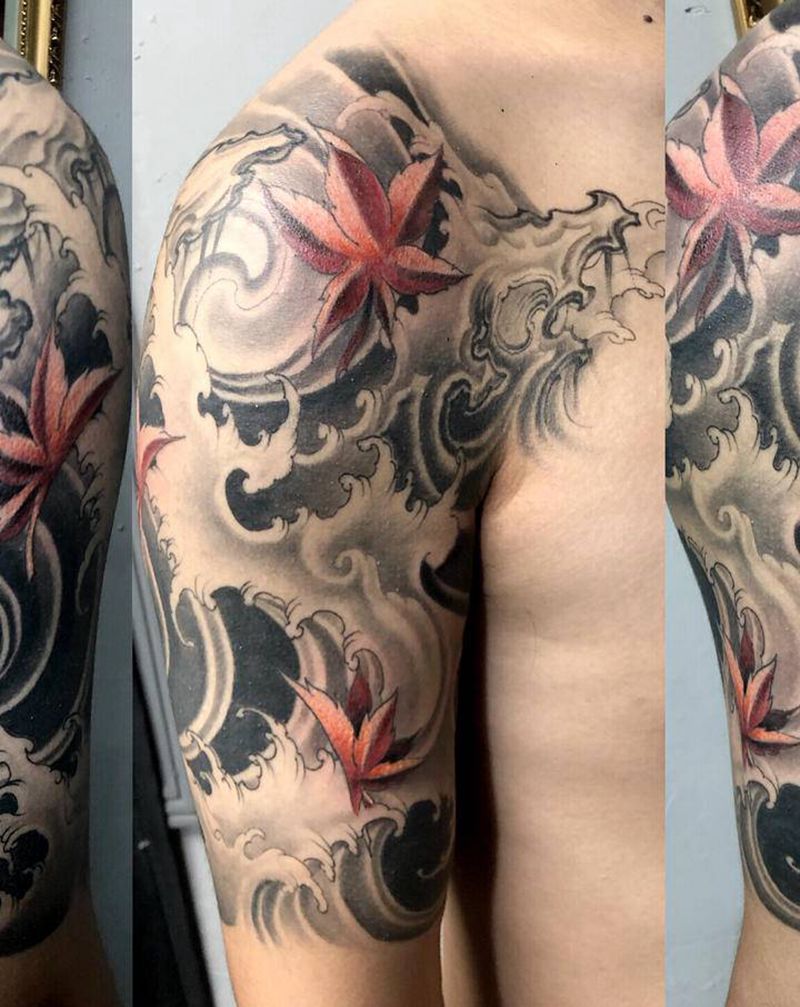 水浪 浪臂 浪花纹身图片_手臂手部新传统水浪浪花浪臂纹身图案