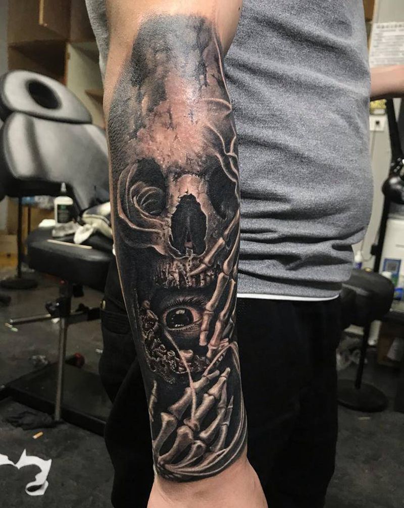 骷髅纹身图片_手臂欧美写实纹身图案