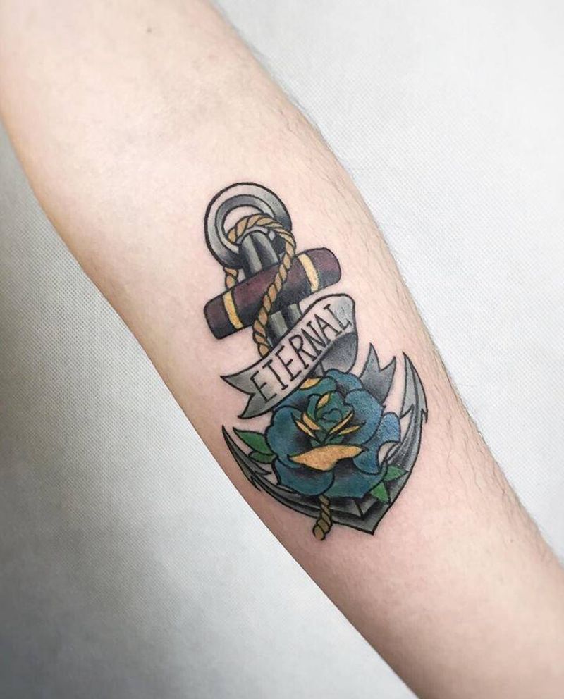 船锚纹身图片_手部Old School纹身图案