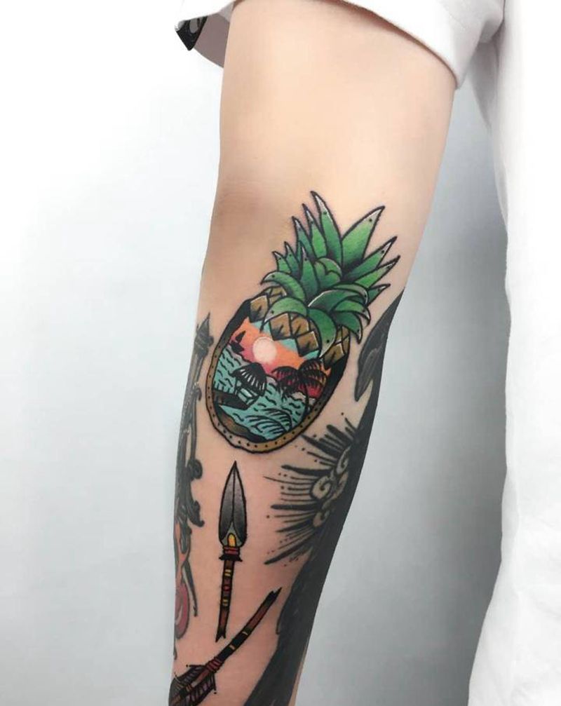 菠萝纹身图片_Old School纹身图案