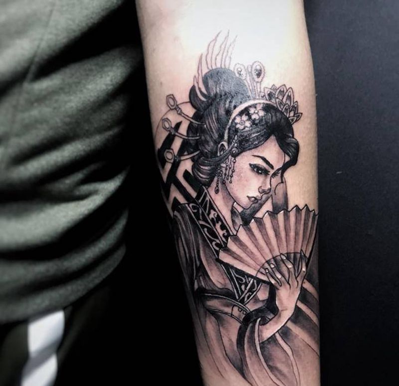 艺妓纹身图片_新传统纹身图案