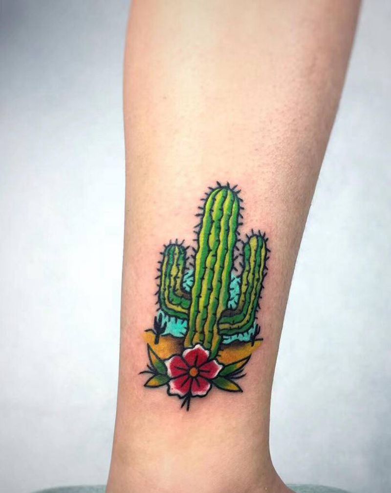 仙人掌纹身图片_Old School纹身图案