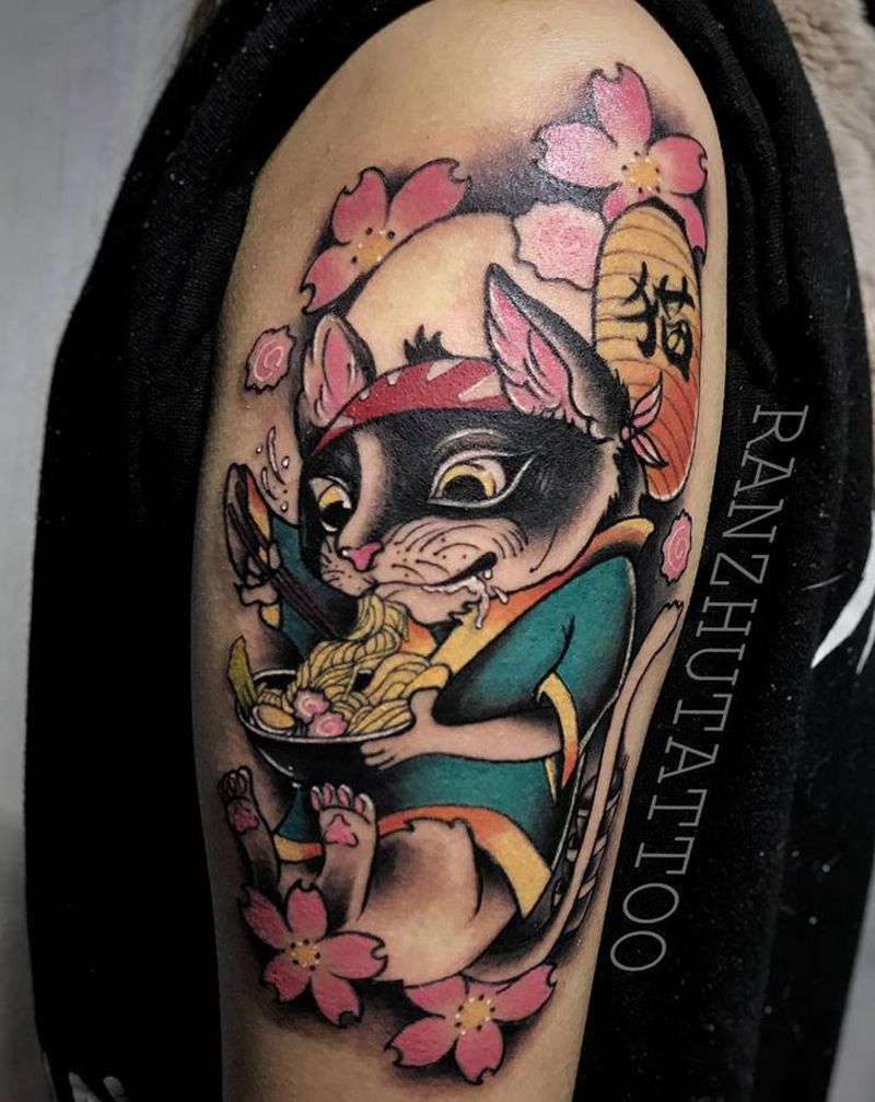 猫纹身图片_手臂新传统纹身图案