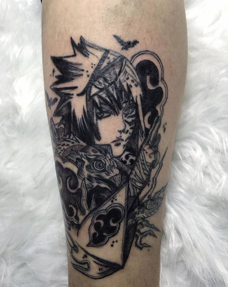 佐助纹身图片_腿部纹身图案