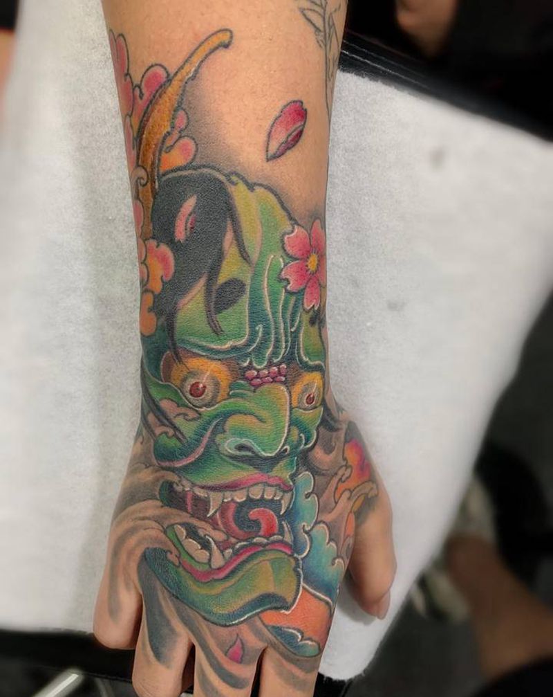 手面般若恢复后效果纹身图片_手臂手部新传统般若手背手面纹身图案