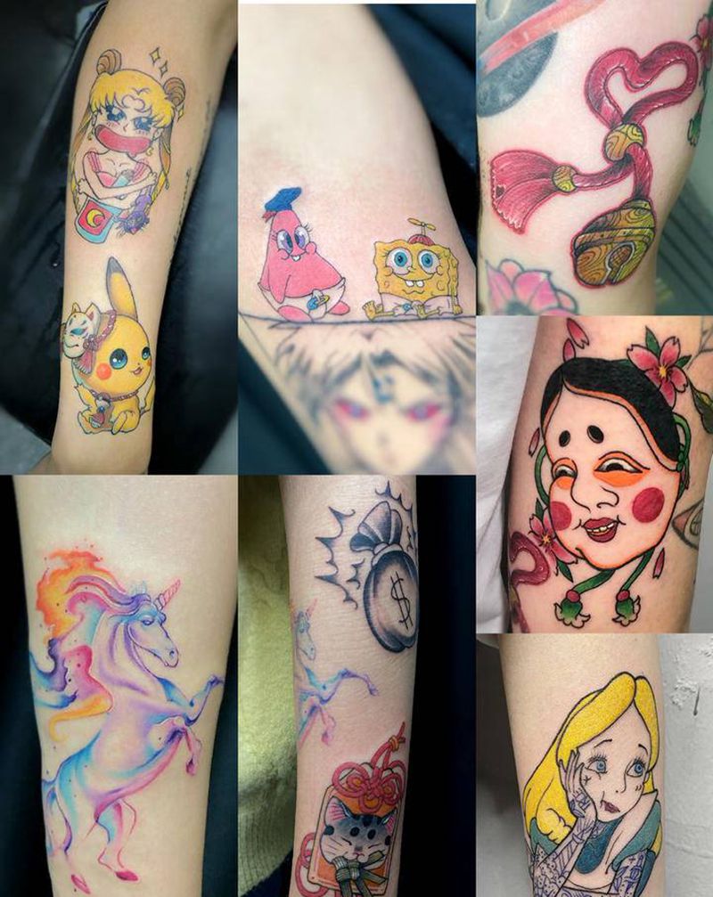 小作品纹身图片_手臂手部水彩点刺小清新纹身图案