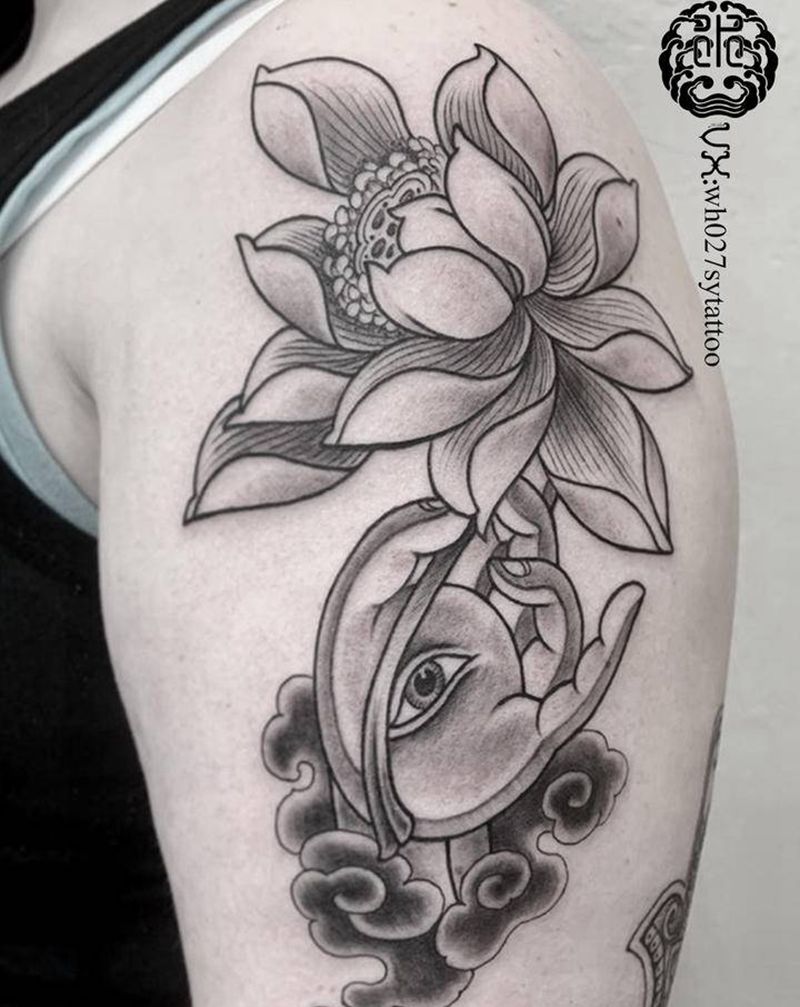 佛手莲花纹身图片_手臂新传统佛手莲花佛手莲花纹身图案