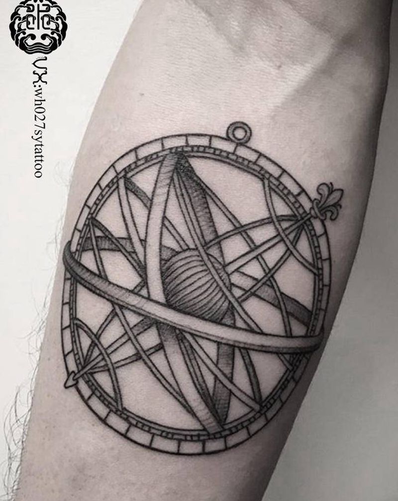 天文仪纹身图片_手臂几何天文仪纹身图案