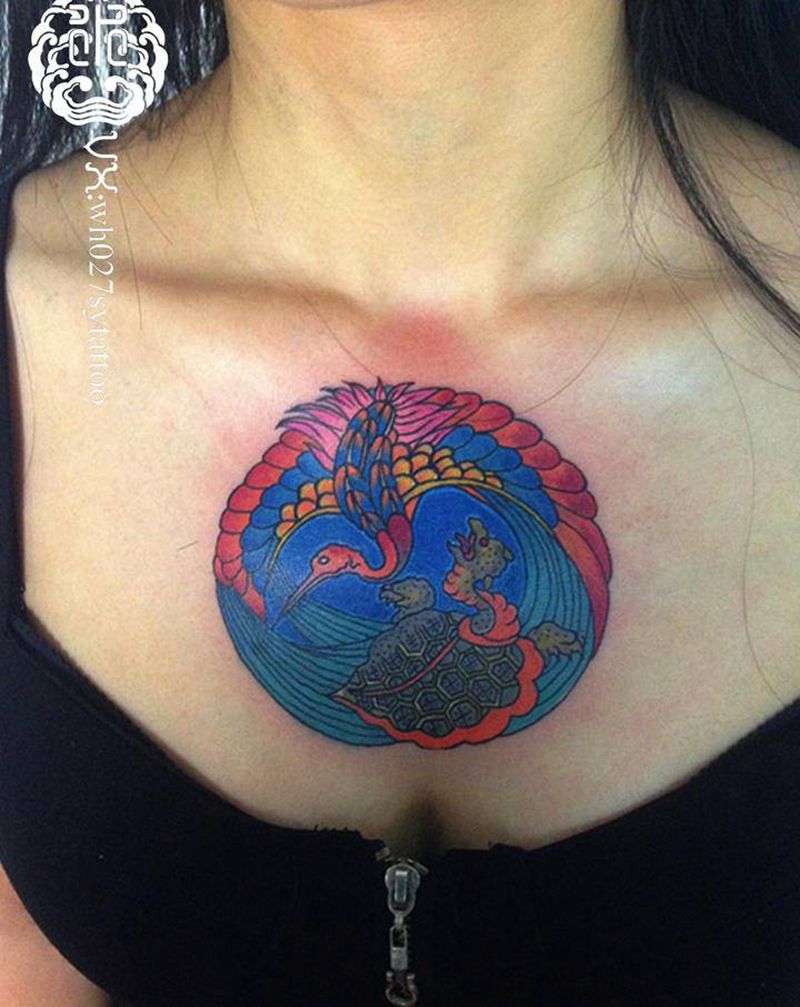 朱雀玄武纹身图片_胸部老传统朱雀玄武纹身图案