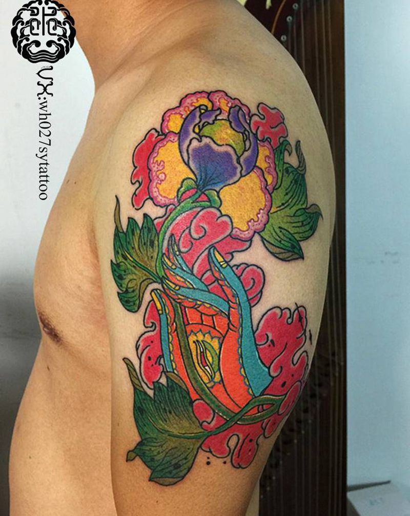 佛手莲花纹身图片_手臂New School佛手莲花莲花佛手纹身图案