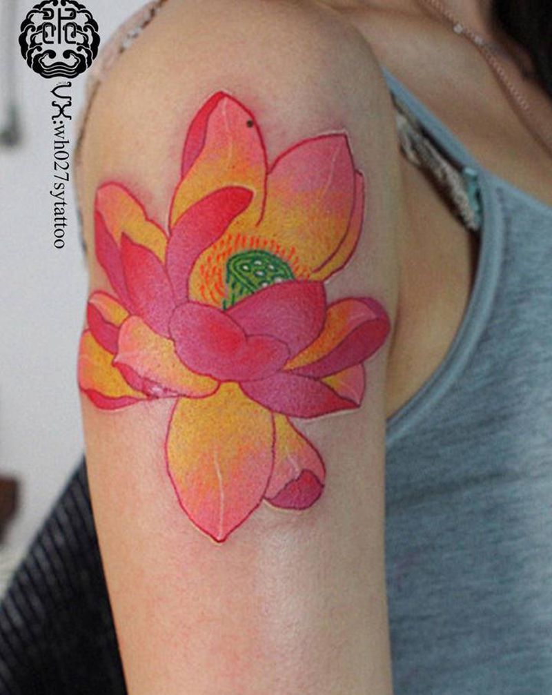 莲花纹身图片_手臂新传统莲花纹身图案