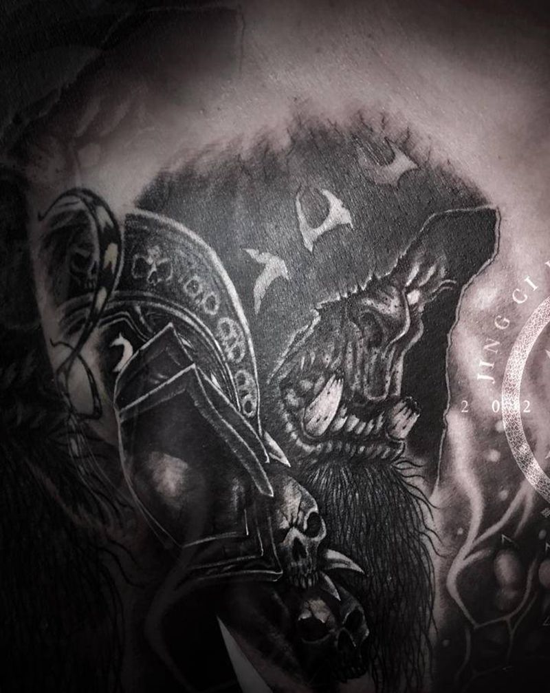 魔兽纹身图片_胸部欧美写实纹身图案
