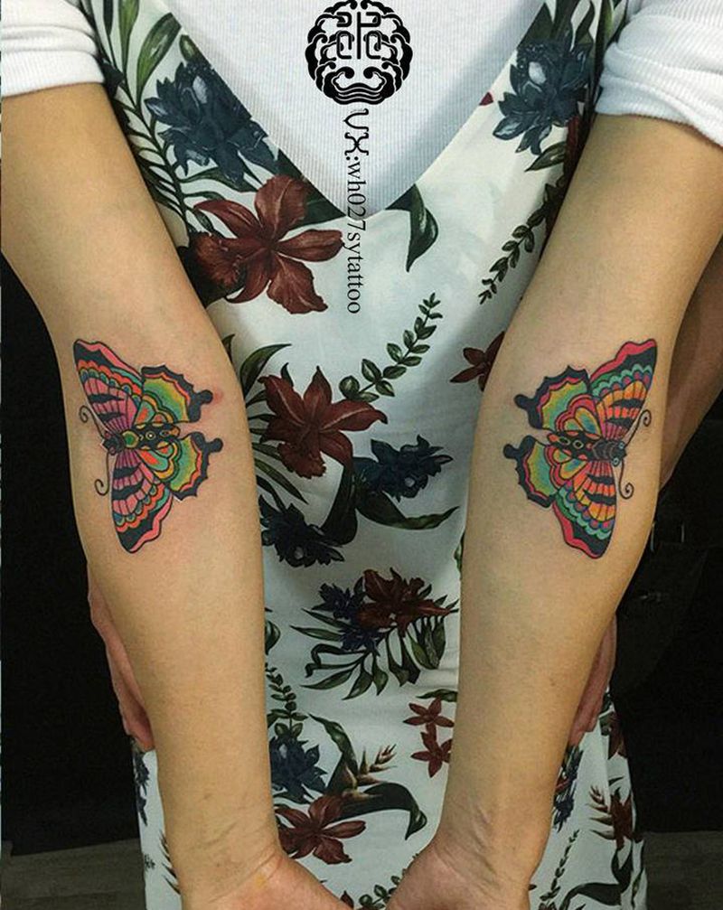 school蝴蝶纹身图片_手臂Old SchoolNew School蝴蝶纹身图案