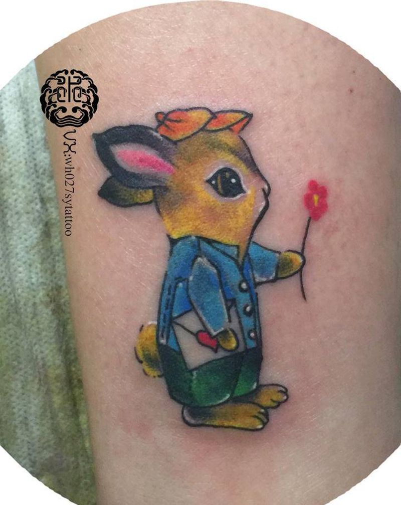 兔子纹身图片_脚部New School兔子纹身图案