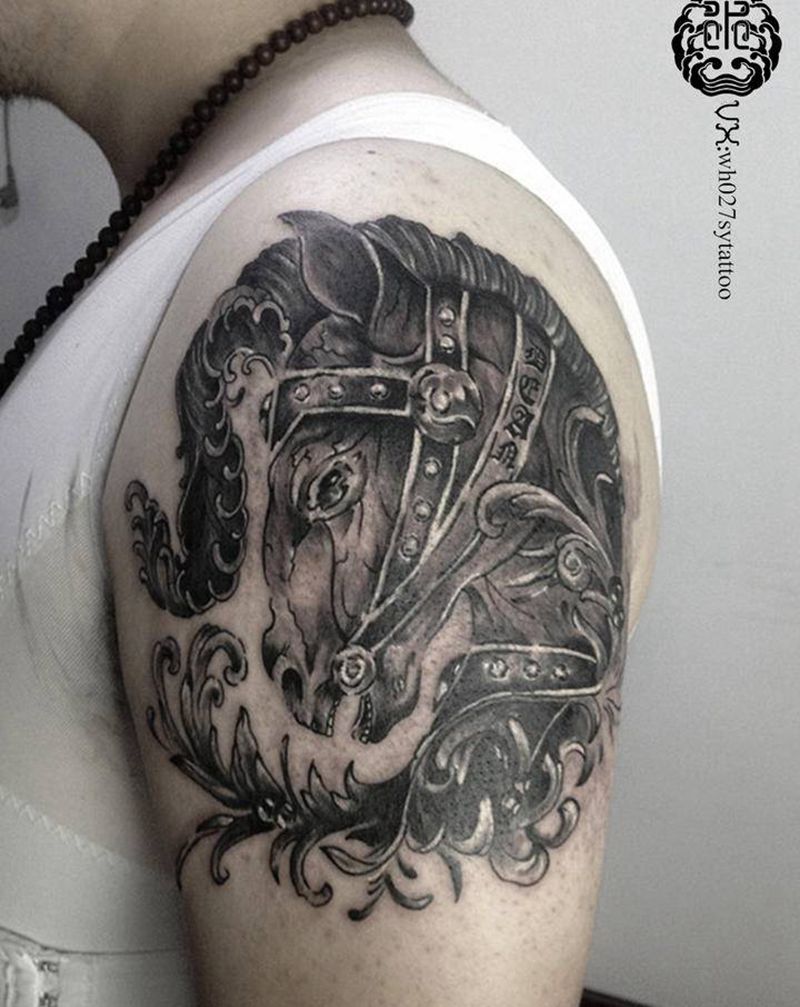 礼宾马纹身图片_手臂欧美写实马纹身图案