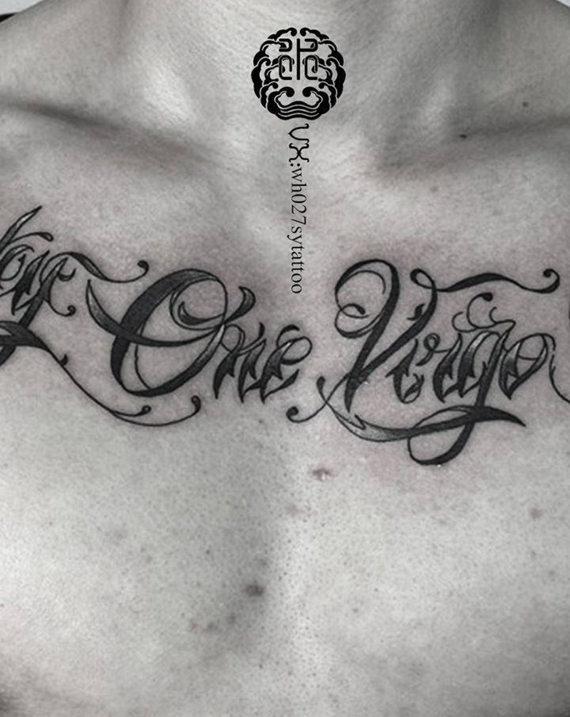 花体字纹身图片_胸部花体字纹身图案