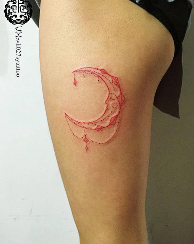 月亮纹身图片_腿部图腾月亮纹身图案