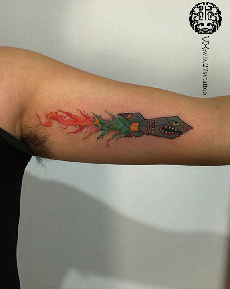 导弹纹身图片_手臂New School导弹纹身图案