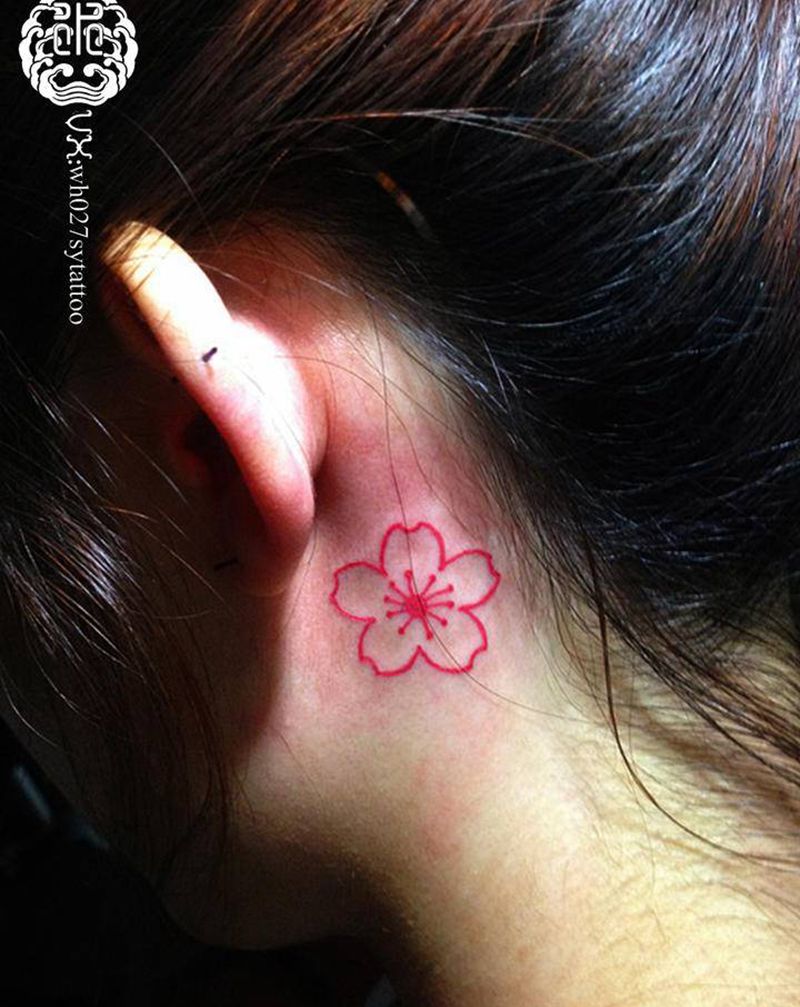 樱花纹身图片_颈部图腾樱花纹身图案