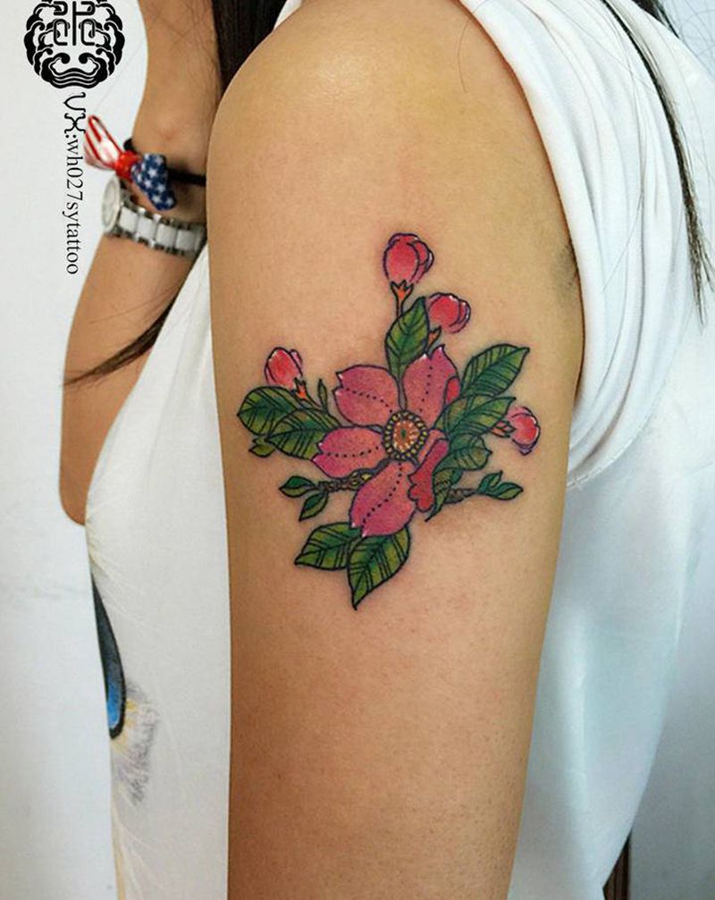 樱花纹身图片_手臂新传统樱花纹身图案