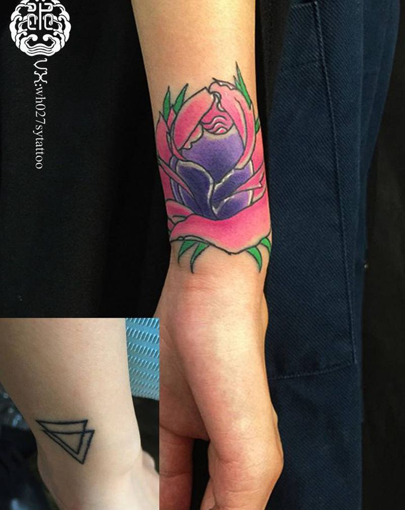 school玫瑰纹身图片_手臂New School玫瑰纹身图案