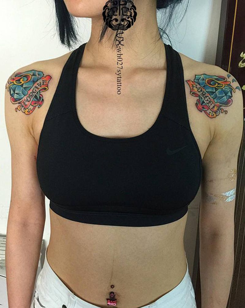 school钻石纹身图片_胸部New School钻石纹身图案