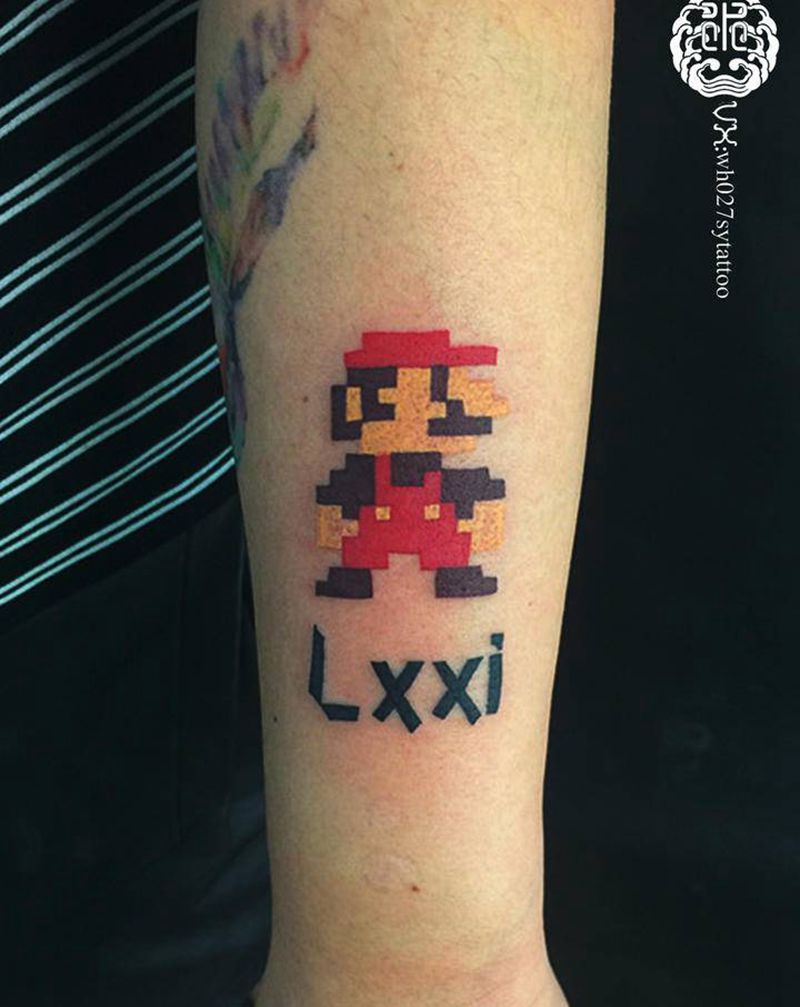 超级玛丽纹身图片_手臂图腾马里奥超级玛丽纹身图案